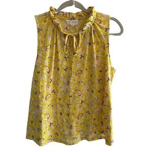 Anthropologie Melloday Yellow Sleeveless Floral Boho Blouse Top Women’s Small